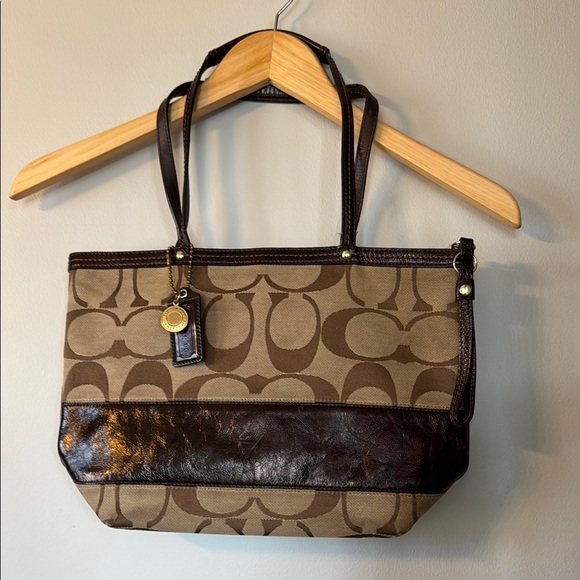 Coach Handbags - Coach Brown Tan Signature Tote Bag